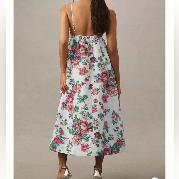 NWT BHLDN Apron-Top Jacquard Midi Dress Floral Spaghetti Strap Dress Size Small - Picture 2 of 15